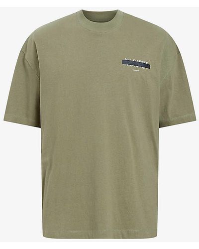 AllSaints Redact Embroidered-box Organic-cotton T-shirt - Green