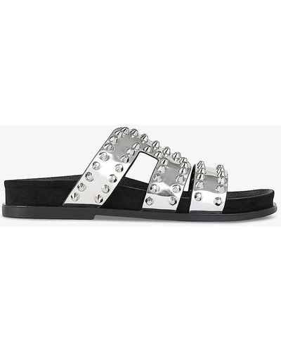 Sandro Rivet-embellished Metallic Flat Leather Sandals - White