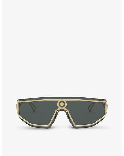 Versace Ve2226 Wrap-around Metal Sunglasses - Metallic