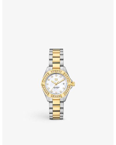 Tag Heuer Wbd1423.bb0321 Aquaracer 18ct Yellow Gold-plated Stainless- And 0.44ct Round-cut Diamond Quartz Watch - Metallic