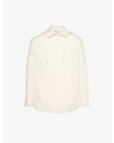 Loewe Anagram-jacquard Hooded Cotton Overshirt - White