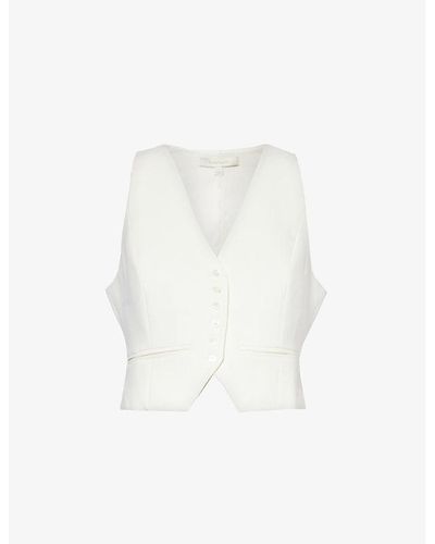 FAVORITE DAUGHTER V-neck Sleeveless Stretch-woven Blend Waistcoat - White