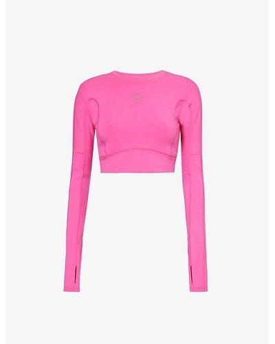adidas By Stella McCartney Yoga Brand-print Stretch-woven Blend Top - Pink