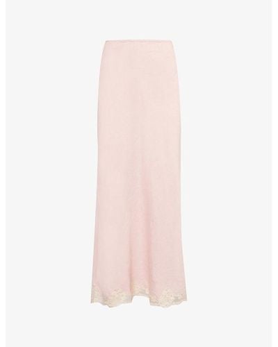 RIXO London Crystal Lace-trim Mid-rise Woven Maxi Skirt - Pink