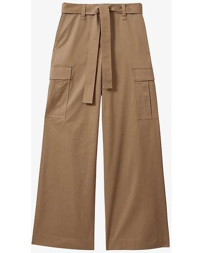 Reiss Malia Self-tie Wide-leg High-rise Stretch-cotton Cargo Trousers - Natural