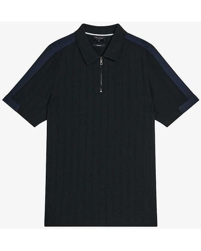 Ted Baker Abloom Zipped Cotton-blend Polo Shirt - Black