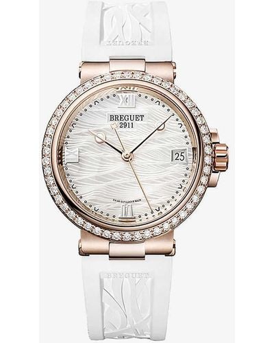 Breguet 9518br/52/584/d000 Marine Dame 18ct Rose-gold, Diamond And Mother-of-pearl Quartz Watch - White