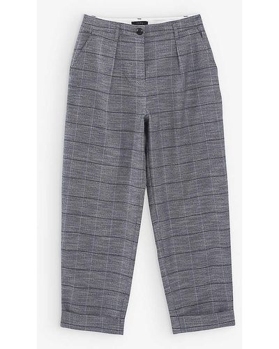 IKKS Checked Wide-leg Stretch-woven Trousers - Grey
