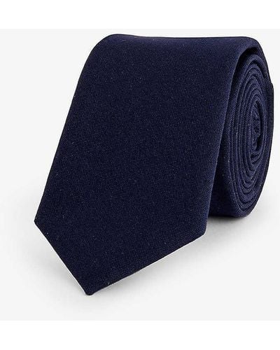 Eleventy Narrow-blade Brand-tab Wool And Silk-blend Tie - Blue
