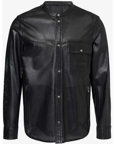 Emporio Armani Patch-pocket Perforated Leather Shirt - Black