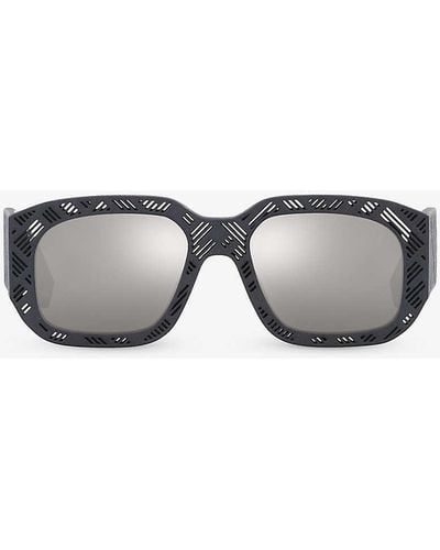 Fendi Fe40113i Shadow Rectangle-frame Acetate Sunglasses - Grey
