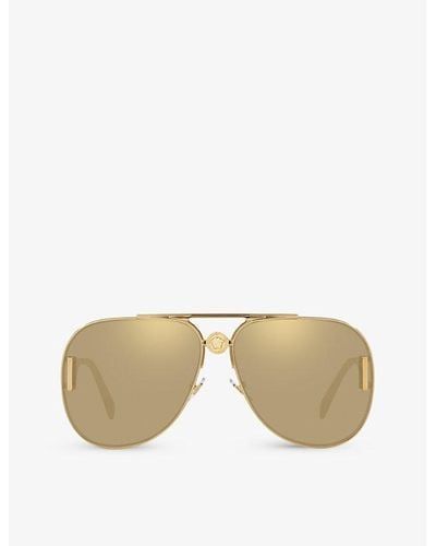 Versace Ve2255 Pilot-frame Metal Sunglasses - Natural