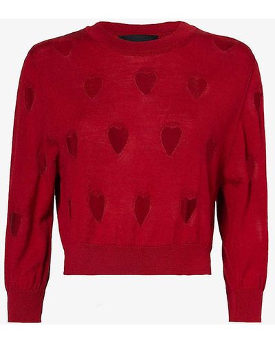 Simone Rocha Cut-out Heart Cropped Wool And Silk-blend Jumper - Red