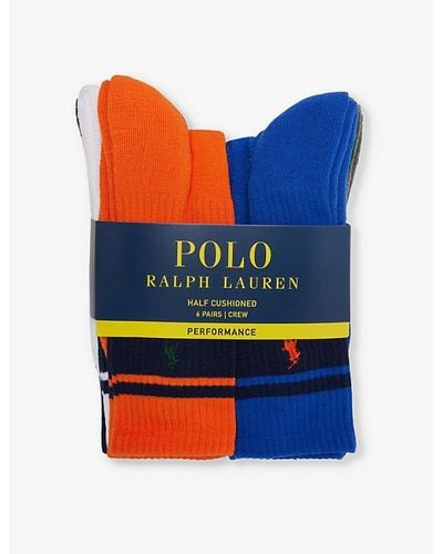 Polo Ralph Lauren Logo-embroidered Pack Of Six Stretch-knit Socks - Blue
