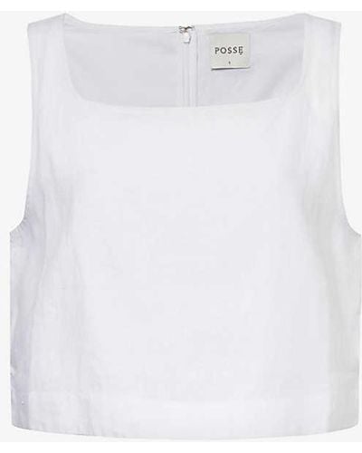 Posse Val Cropped Linen Top - White