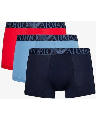 Emporio Armani Logo-waistband Pack Of Three Stretch-cotton Trunks - Blue