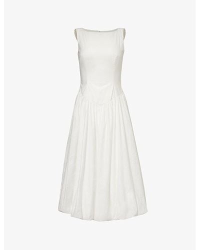 Reformation Elvira Boat-neck Stretch-organic Cotton Midi Dress - White
