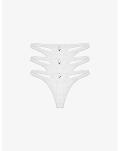 Cou Cou Intimates Pack Of Three Pointelle Mid-rise Organic-cotton Thong - White