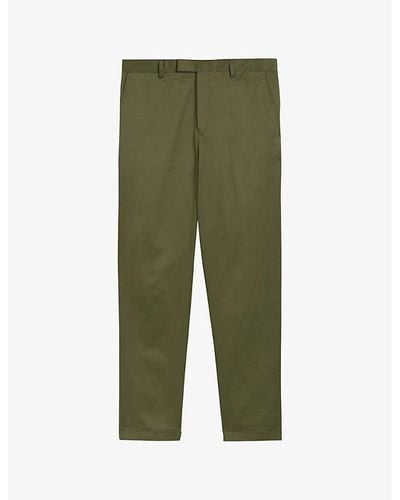 Ted Baker Slim-fit Mid-rise Cotton-twill Trousers - Green