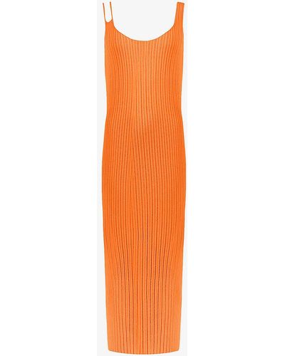 Ro&zo Cut-out Strap Knitted Midi Dress - Orange