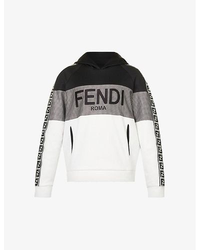 Fendi Logo-print Contrast Cotton-blend Hoody - Black