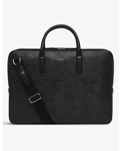 Smythson Panama Large Leather Briefcase - Black