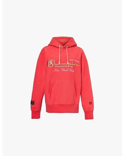 Champion Brand-embroide Relaxed-fit Cotton-blend Jersey Hoody - Red
