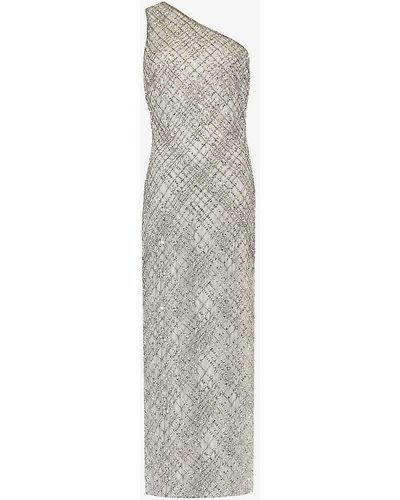Ro&zo Asymmetric Beaded And Sequin Woven Maxi Dress - White