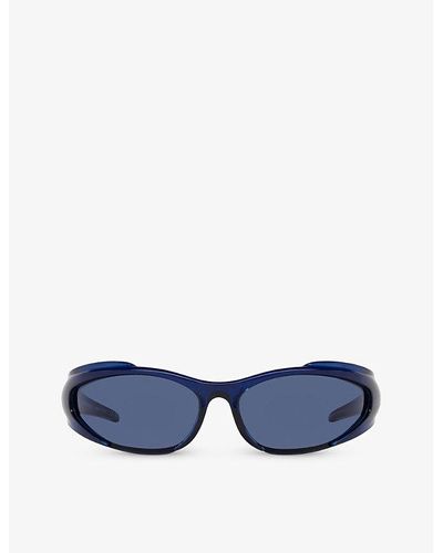 Balenciaga Bb0253s Wraparound-frame Acetate Sunglasses - Blue