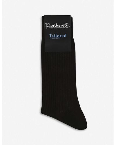 Pantherella Short Ribbed Cotton Socks - Black