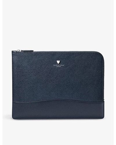Aspinal of London City Large Logo-embossed Leather Laptop Case - Blue