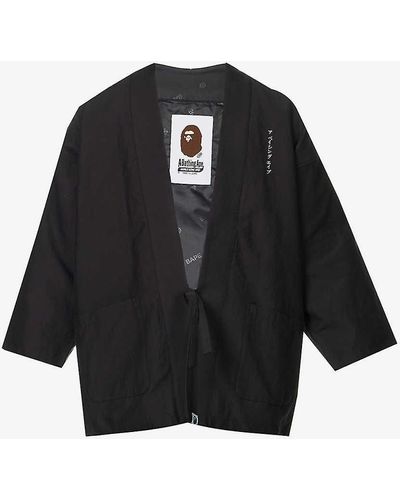 A Bathing Ape Japanese Culture Graphic-appliqué Cotton And Paper-blend Kimono Jacket - Black