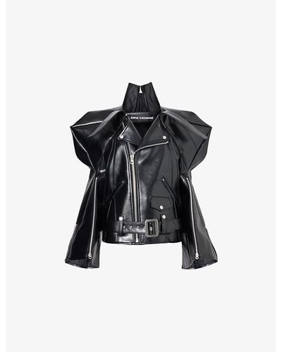 Junya Watanabe Boxy-fit Zipped-cuff Faux-leather Jacket - Black