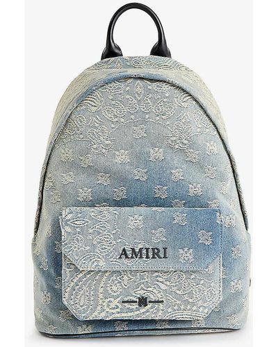 Amiri Branded Bandana-print Denim Backpack - Blue