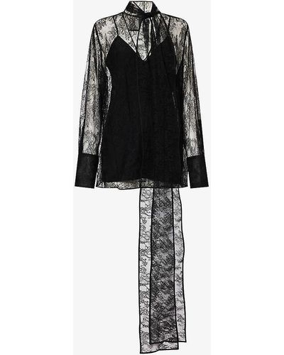 Givenchy Lavalliere Semi-sheer Lace Blouse - Black