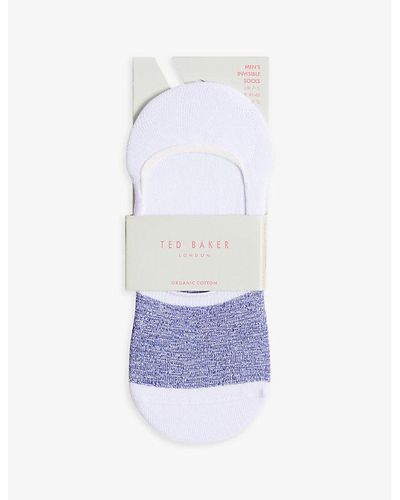 Ted Baker Nosock Colour-blocked Invisible Stretch-cotton Blend Socks - White