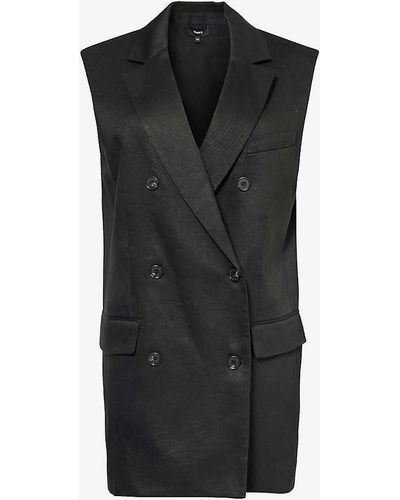 Theory Notch-lapel Double-breasted Linen-blend Waistcoat - Black