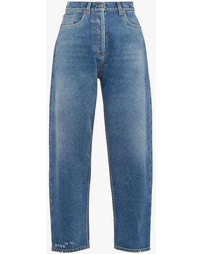 Prada Faded-wash Relaxed-fit Tapered-leg High-rise Jeans - Blue