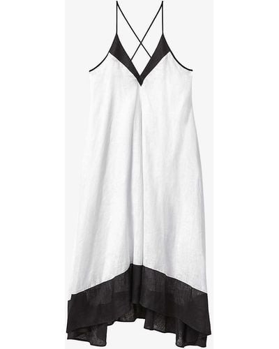 Reiss Stevie Colour-block Cross-back Linen Maxi Dress - White