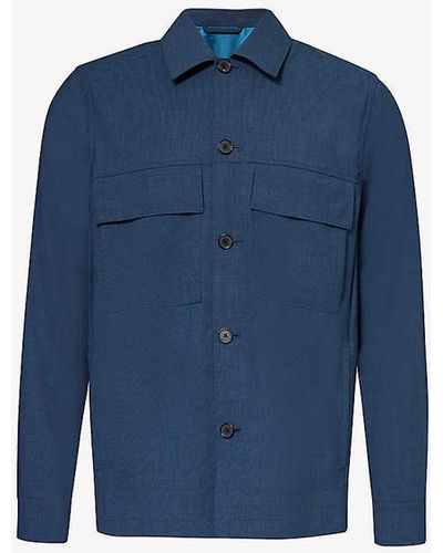 Paul Smith Patch-pocket Long-sleeve Stretch-wool Shirt - Blue