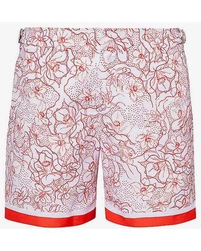 Orlebar Brown Bulldog Floral-print Recycled-polyester Swim Shorts - Red