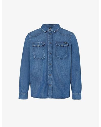 7 For All Mankind Western Brand-embroidered Denim Shirt - Blue