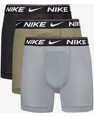 Nike Grey Olive Black Logo-waistband Pack Of Three Stretch-recycled Polyester Boxer Briefs