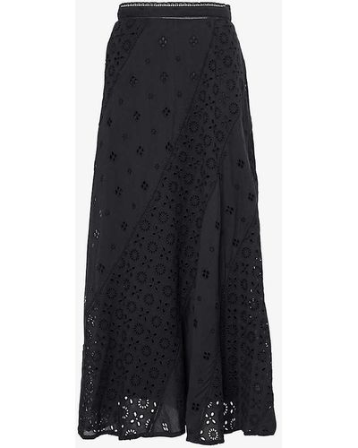 RIXO London Hudson Floral Cotton Midi Skirt - Black