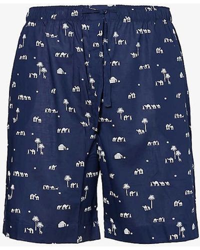 Derek Rose Nelson Graphic-print Cotton-poplin Pyjama Shorts X - Blue