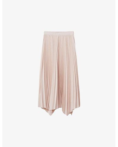 Reiss Azalea Asymmetric-hem Pleated Woven Midi Skirt - Pink