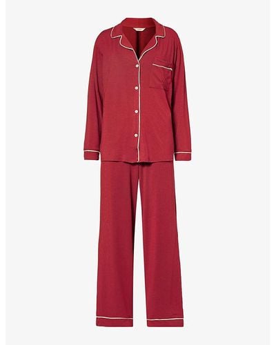 Eberjey Gisele Piped-trim Jersey Pyjama - Red