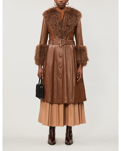 Saks Potts Foxy Shearling-trimmed Leather Coat - Brown
