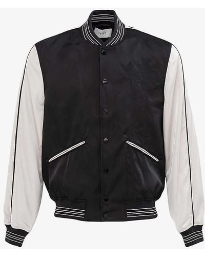 IKKS Embroidered Ribbed-trim Stretch-jersey Varsity Jacket X - Black