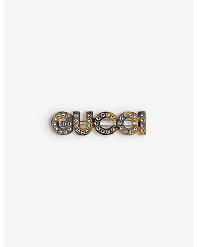 Gucci Crystal Square G Hair Clip in Gray | Lyst